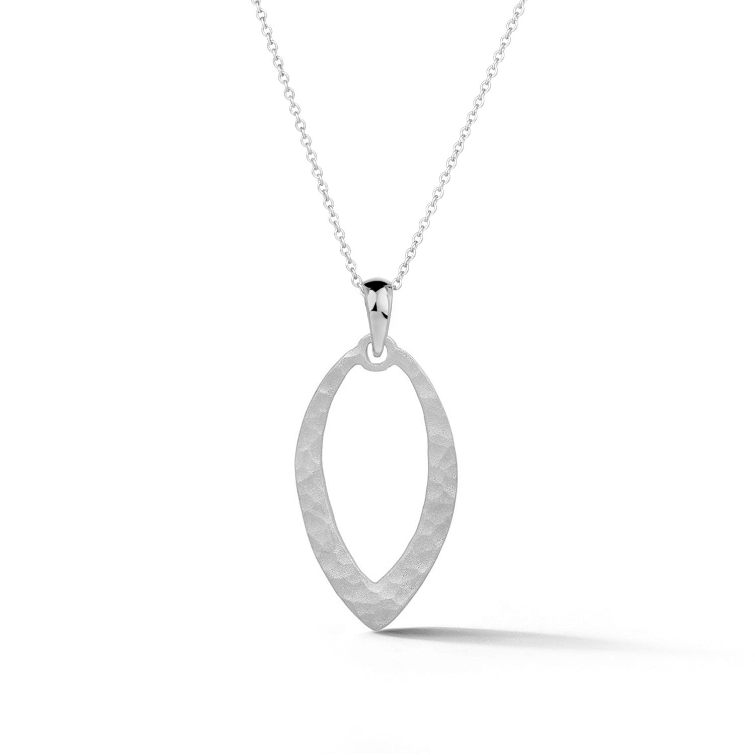 Marquise pendant necklace in textured 14K white gold