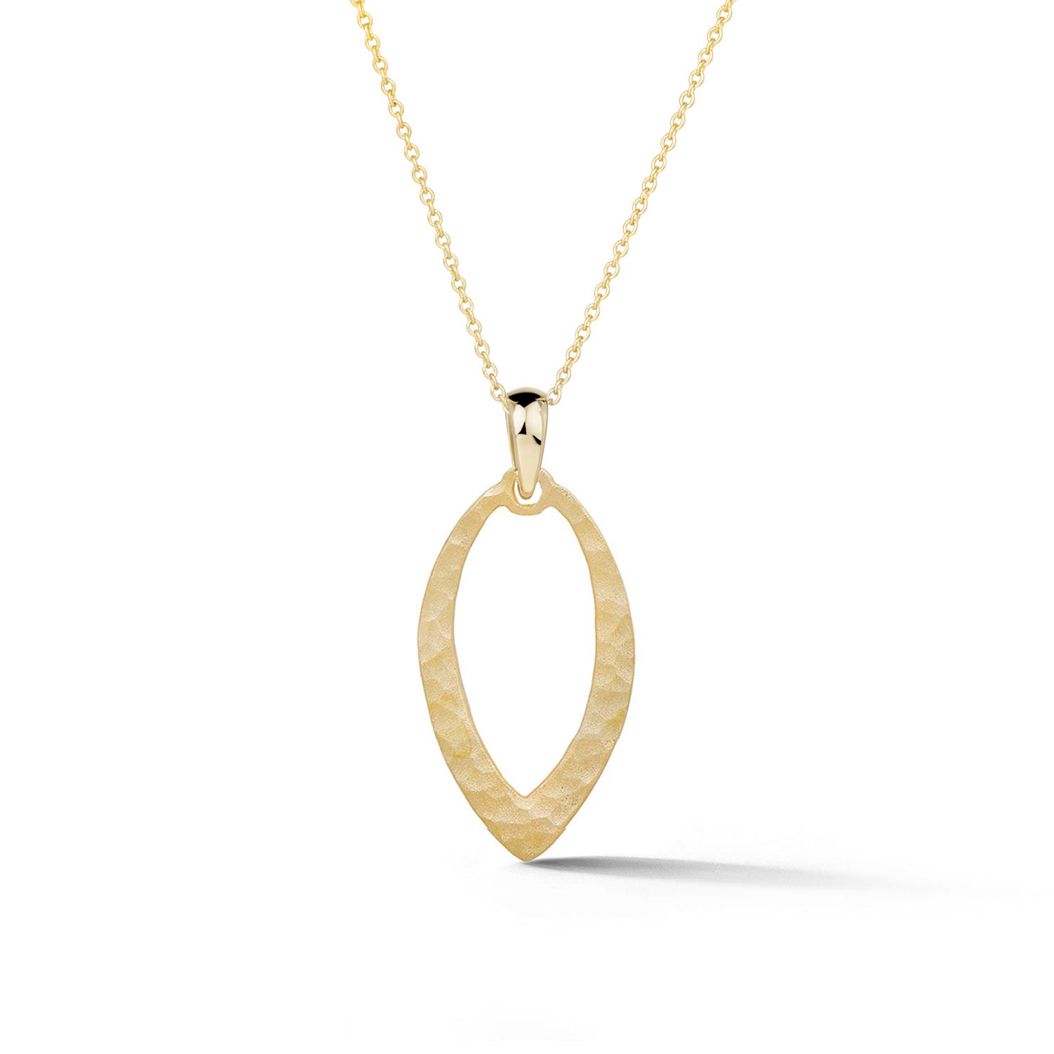 Marquise pendant necklace in textured 14K yellow gold 