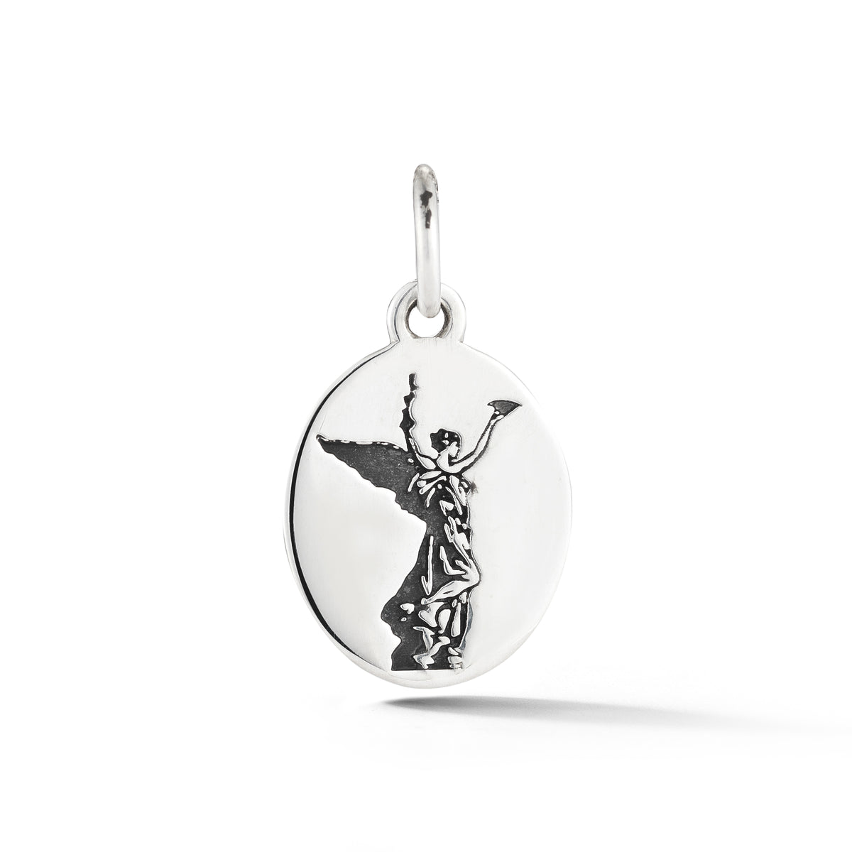 Sterling silver Spirit of Life oval charm featuring etched  angel from our Saratoga Collection
