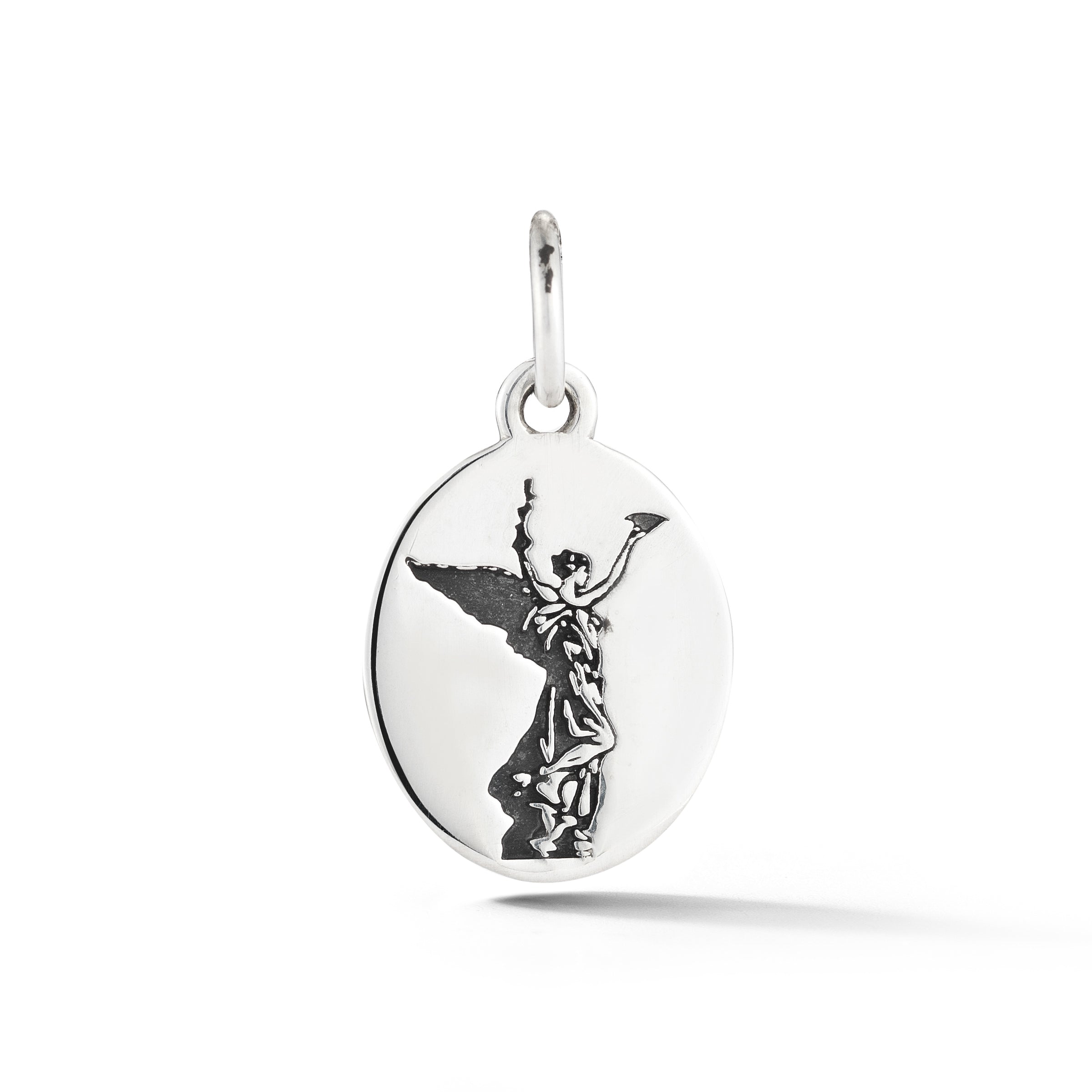 Sterling silver Spirit of Life oval charm featuring etched  angel from our Saratoga Collection