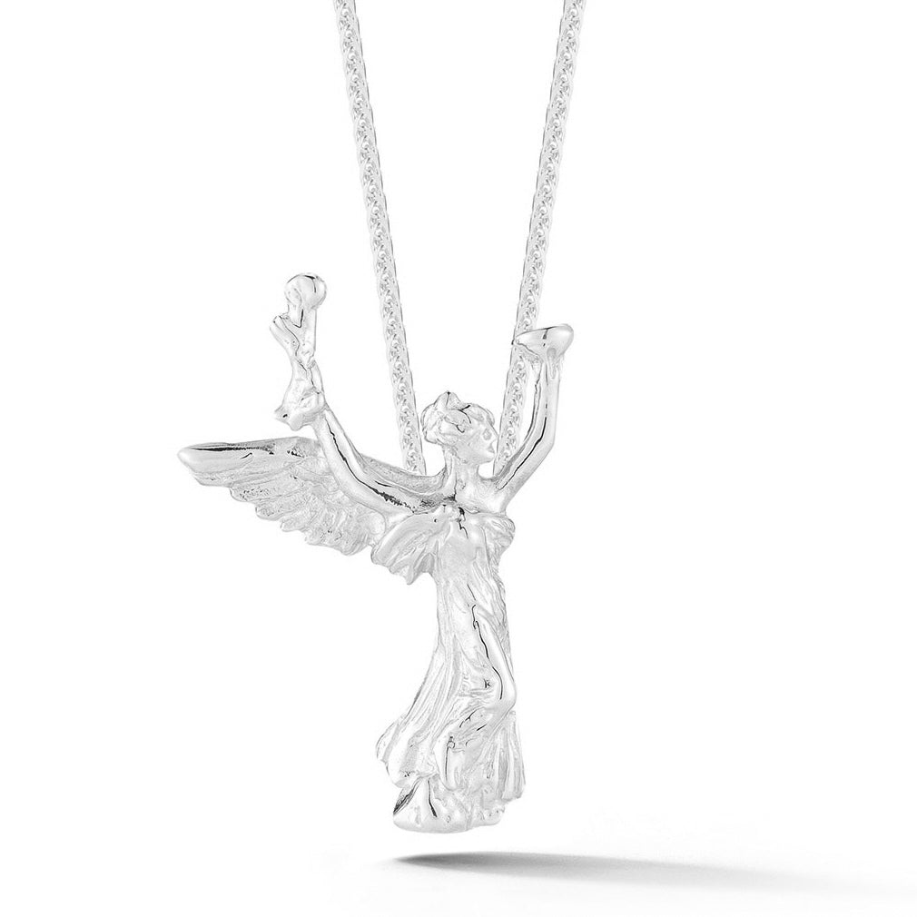 Sterling Silver Spirit of Life angel pendant necklace from our Saratoga Collection with detailed wings and flowing form