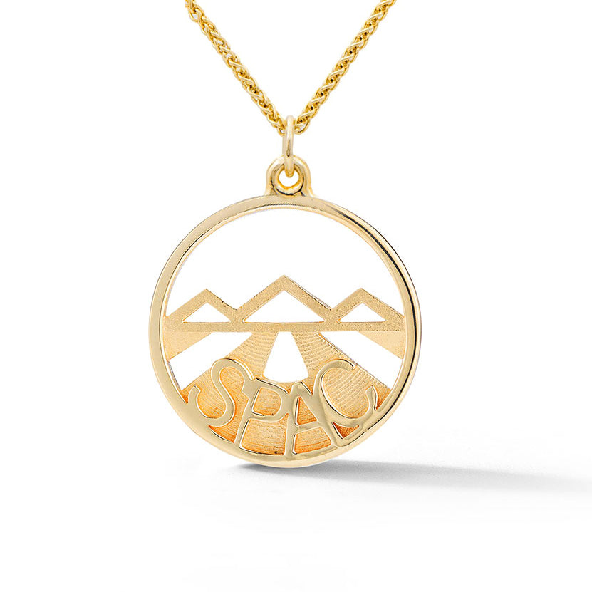14k yellow gold SPAC pendant featuring mountain and amphitheater design from our Saratoga Collection
