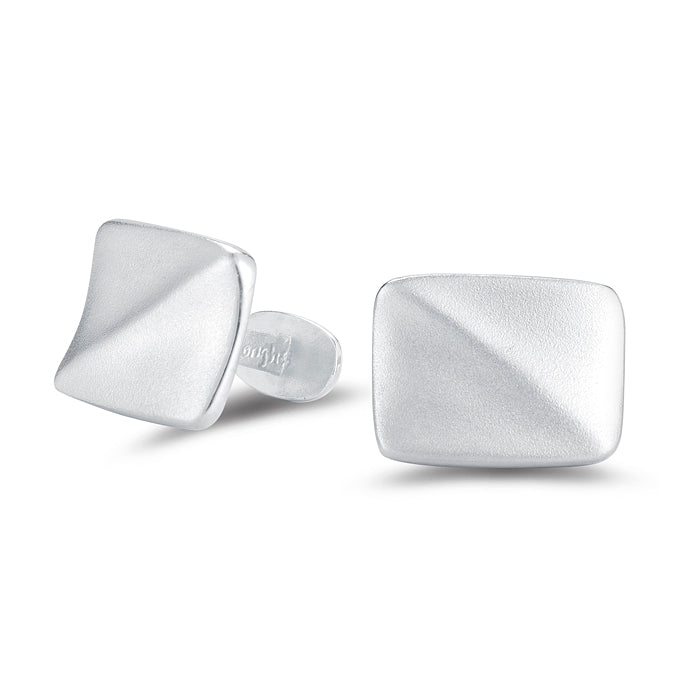 Satin sterling silver rectangular cufflinks with softly sculpted twisted face