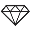 Black line drawing of a diamond on a white background