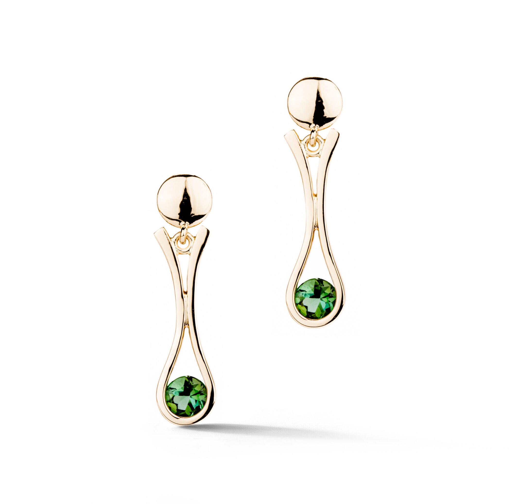 Green Tourmaline teardrop drop earrings in 14k yellow gold
