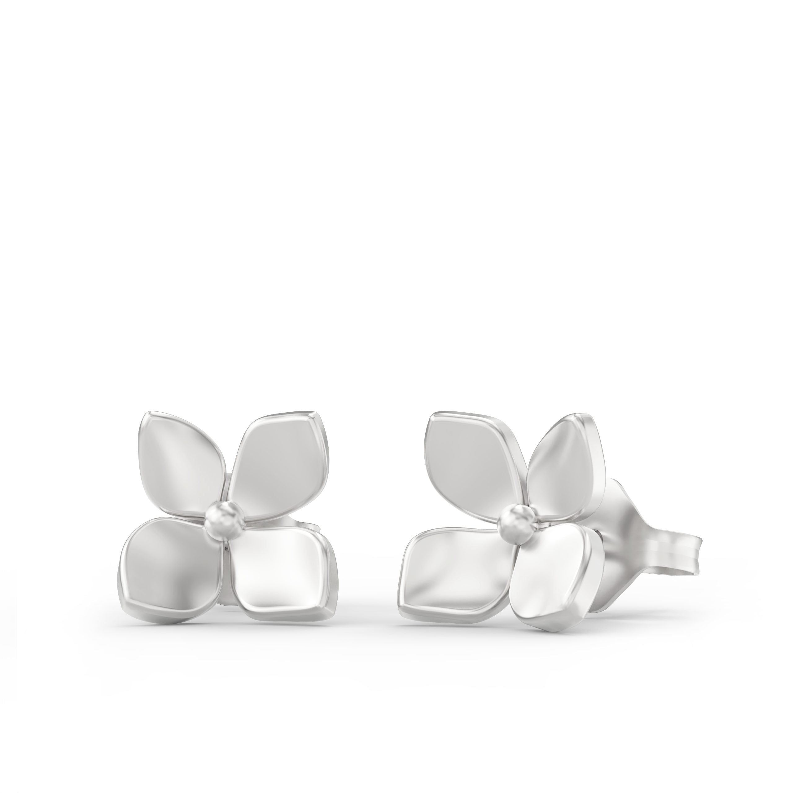  14k white gold four petal flower stud earrings
