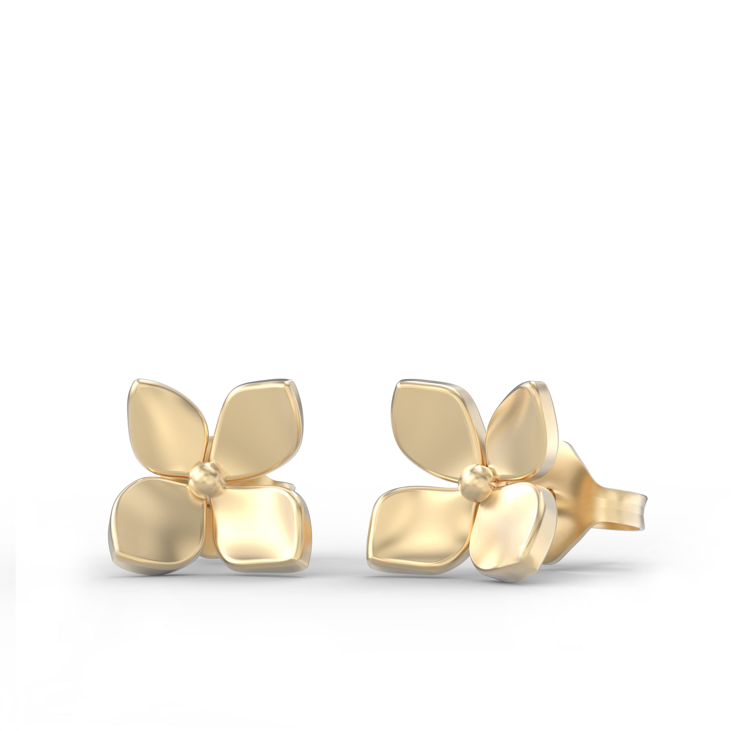 14k yellow gold four petal flower stud earrings