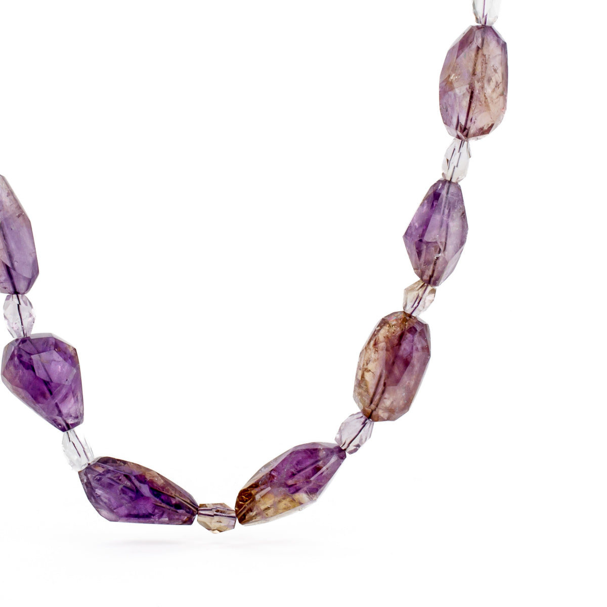 Ametrine nugget necklace with faceted ametrine beads on a hand forged 14k yellow gold S-clasp, 22.5 inches