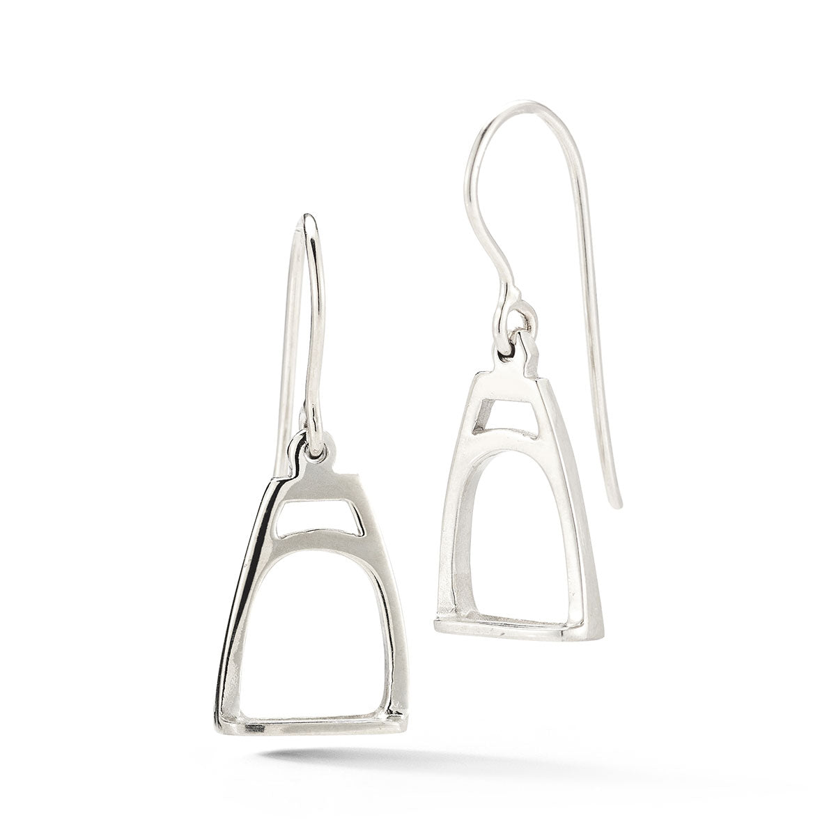 Small 14k white gold open stirrup drop earrings on wire findings