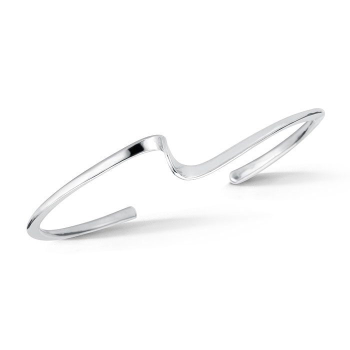 14k white gold hand-forged open cuff bracelet with angular twist detail, The High Rock