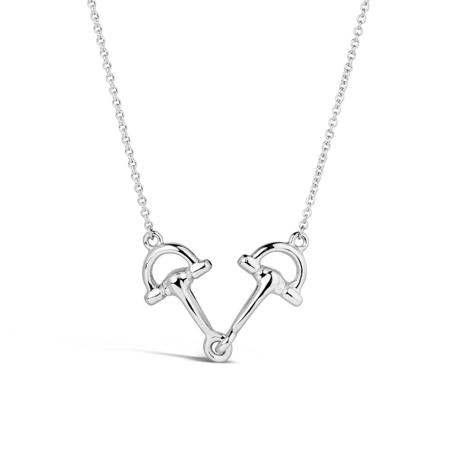 Snaffle bit necklace on a split cable chain in 14k yellow gold 