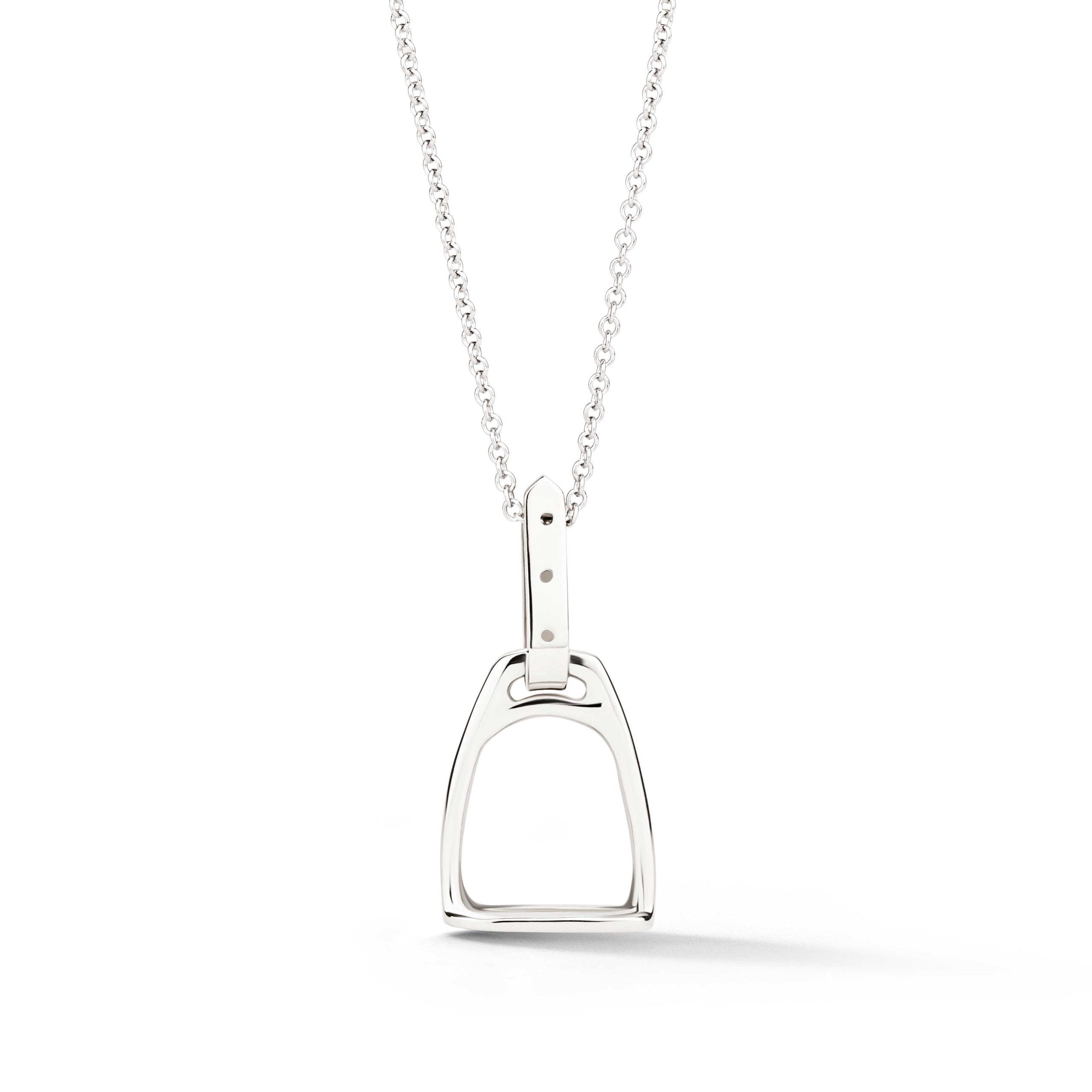 Polished sterling silver stirrup pendant with articulated buckle bail