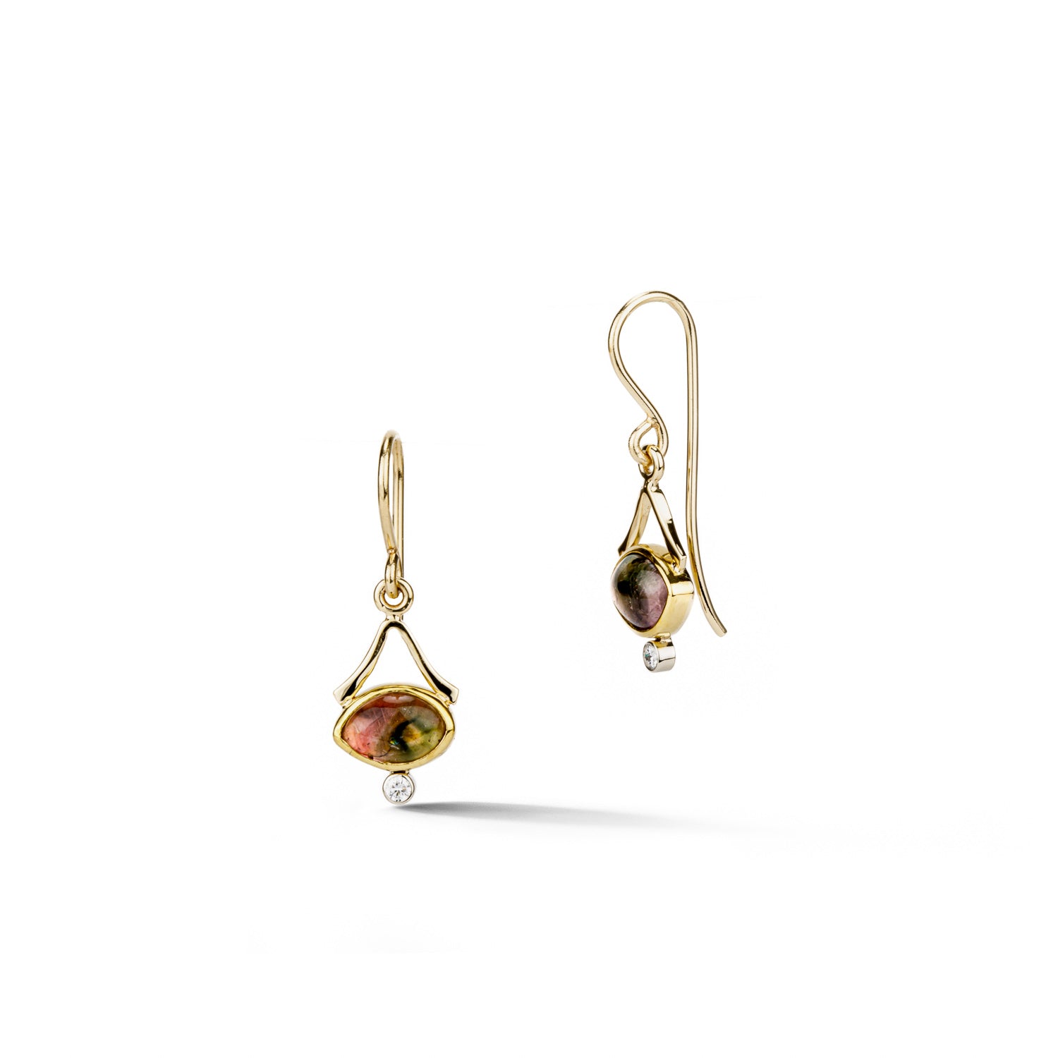  Marquise tourmaline earrings in yellow gold with diamond accents