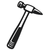 Black silhouette of a hammer on a white background