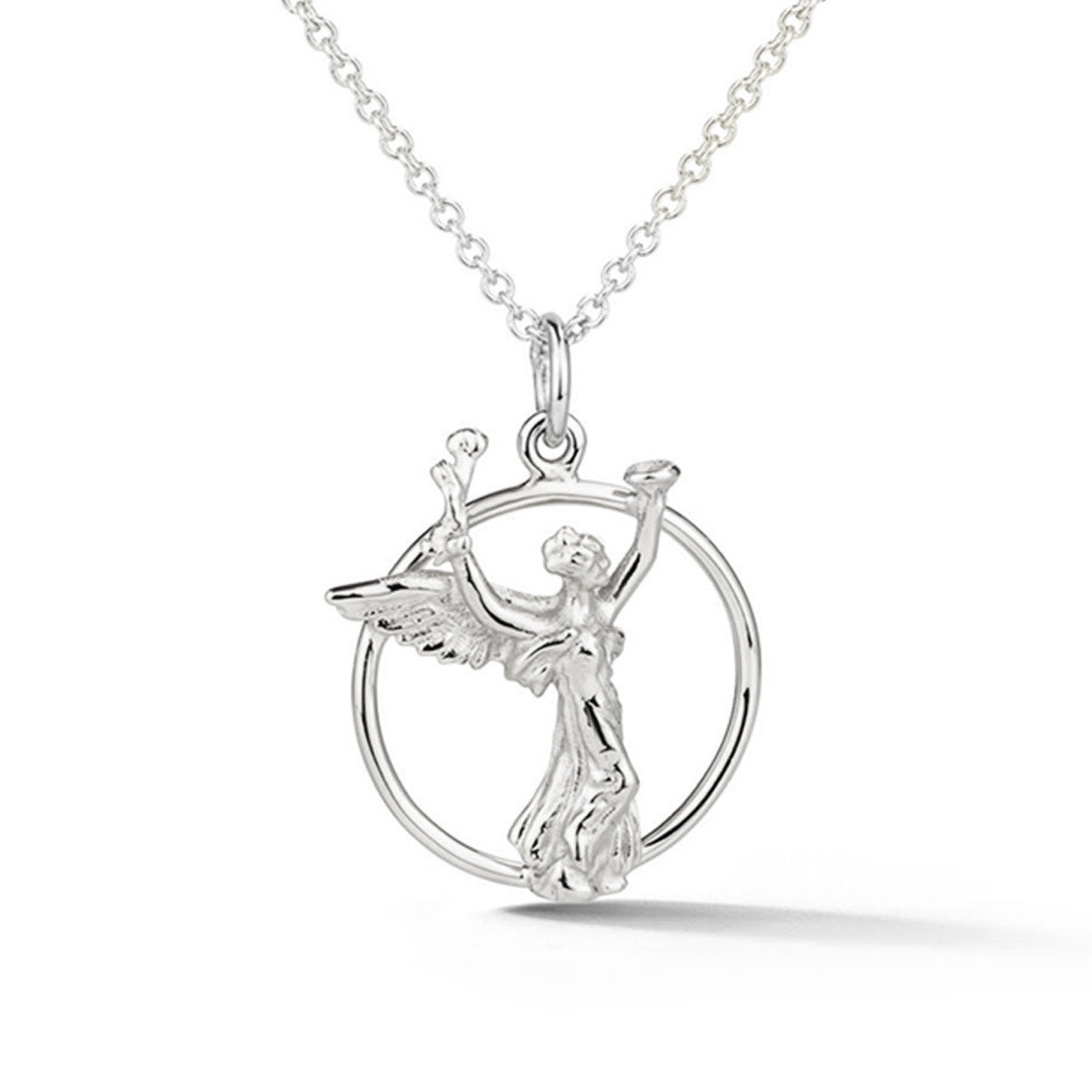 Large 14k white gold Spirit of Life within circle on chain from our Saratoga Collection