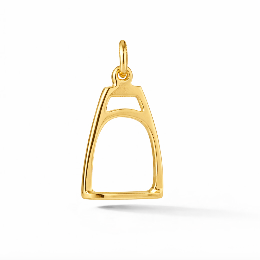 Small 14k yellow gold stirrup charm pendant from our exclusive Equestrian Collection
