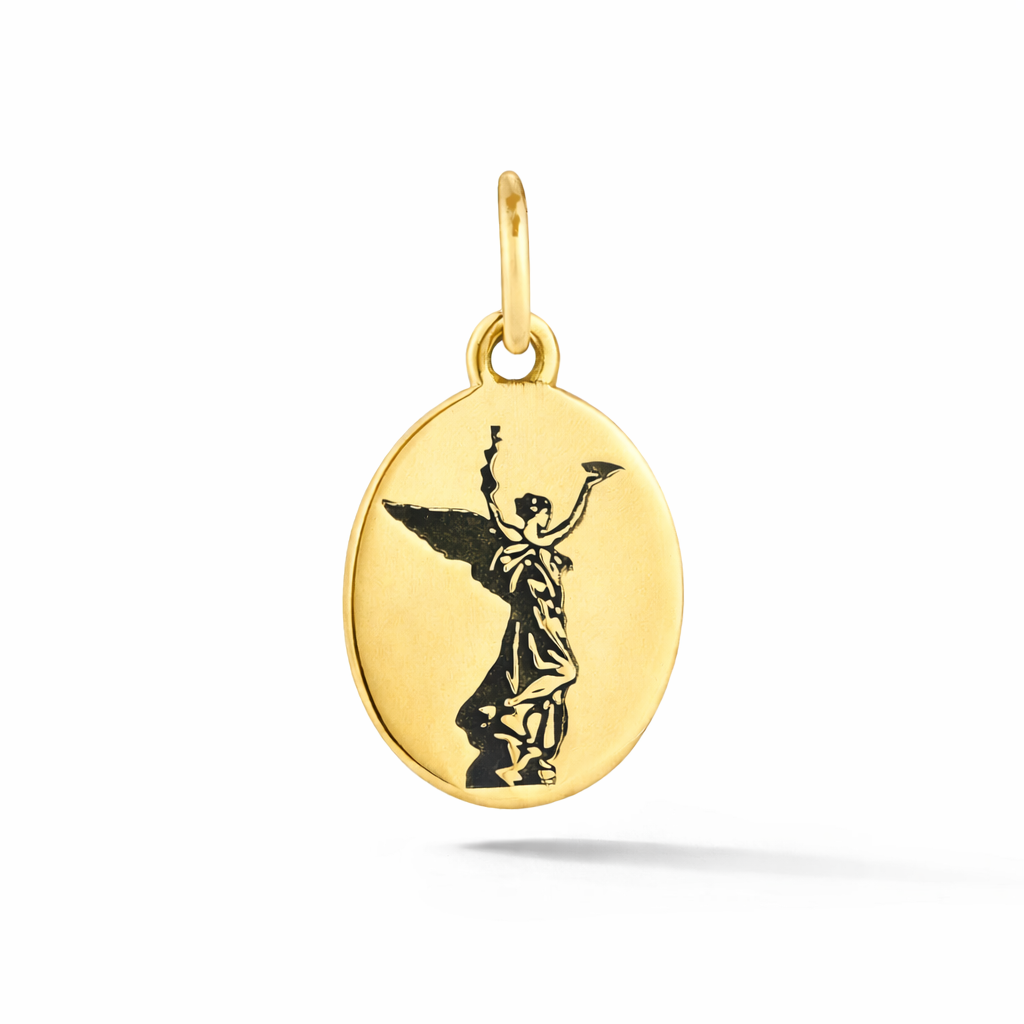 14k yellow gold Spirit of Life oval charm featuring etched angel from our Saratoga Collection