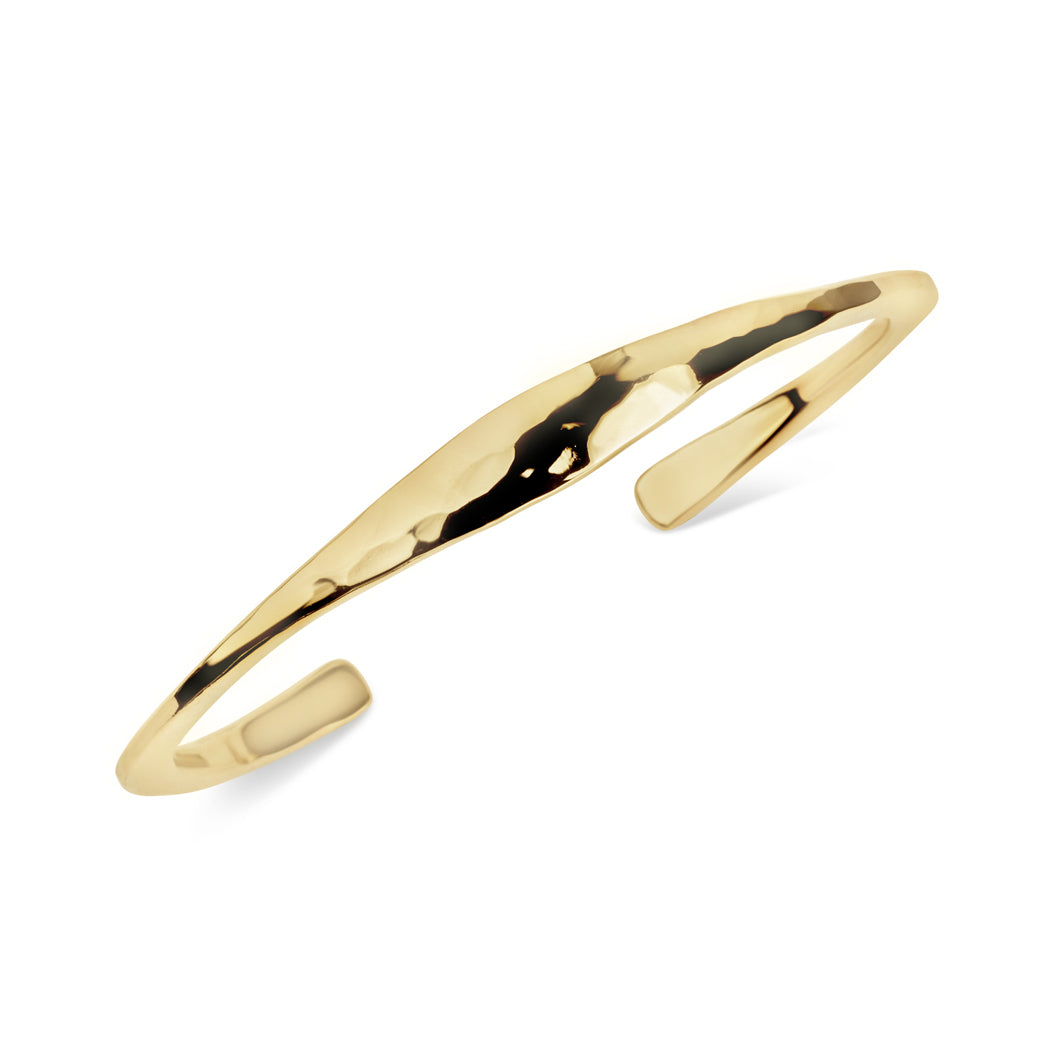 14k yellow gold hand-forged wide flare cuff bracelet with hammered texture, The Union