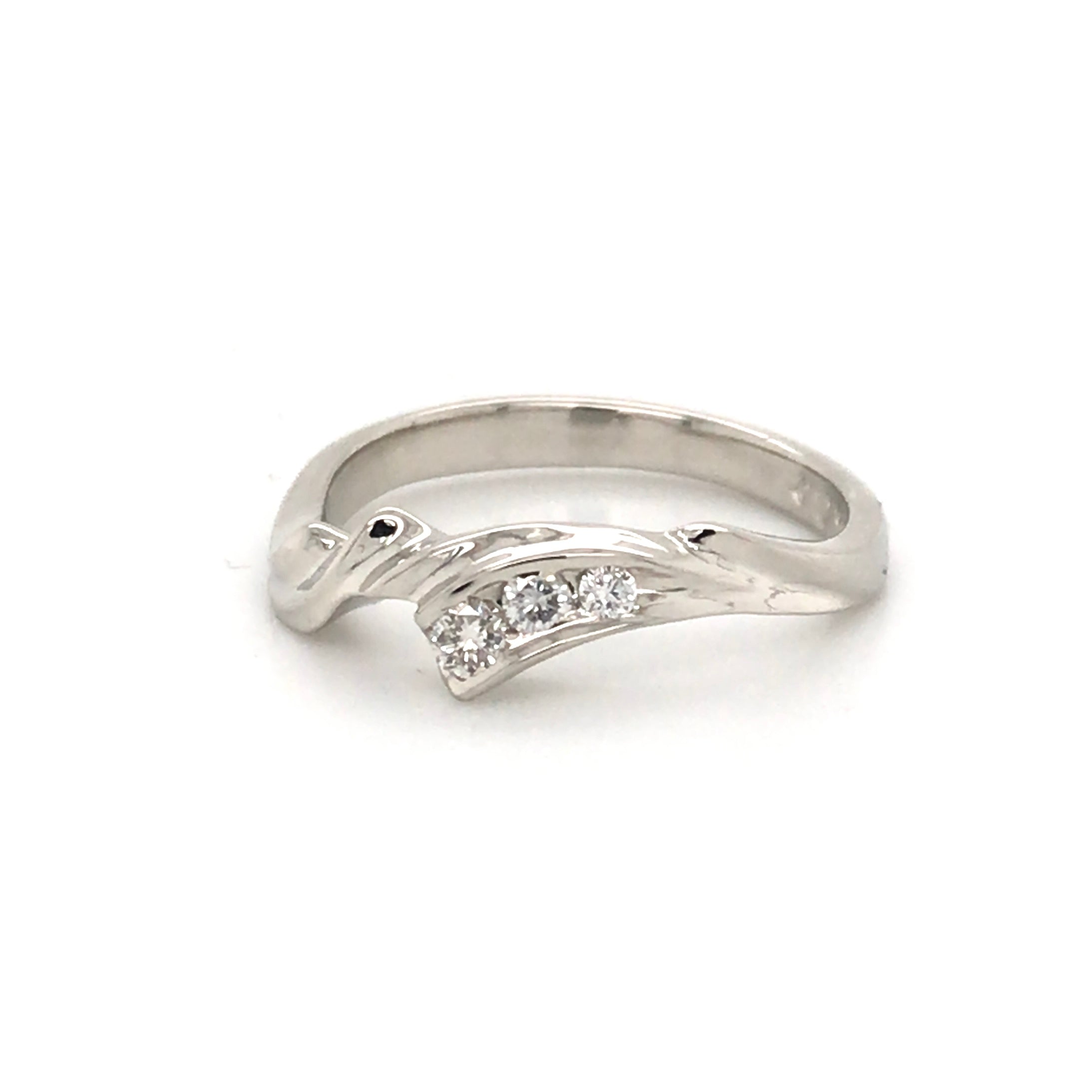 Curved interlocking diamond wedding band in 14k white gold 